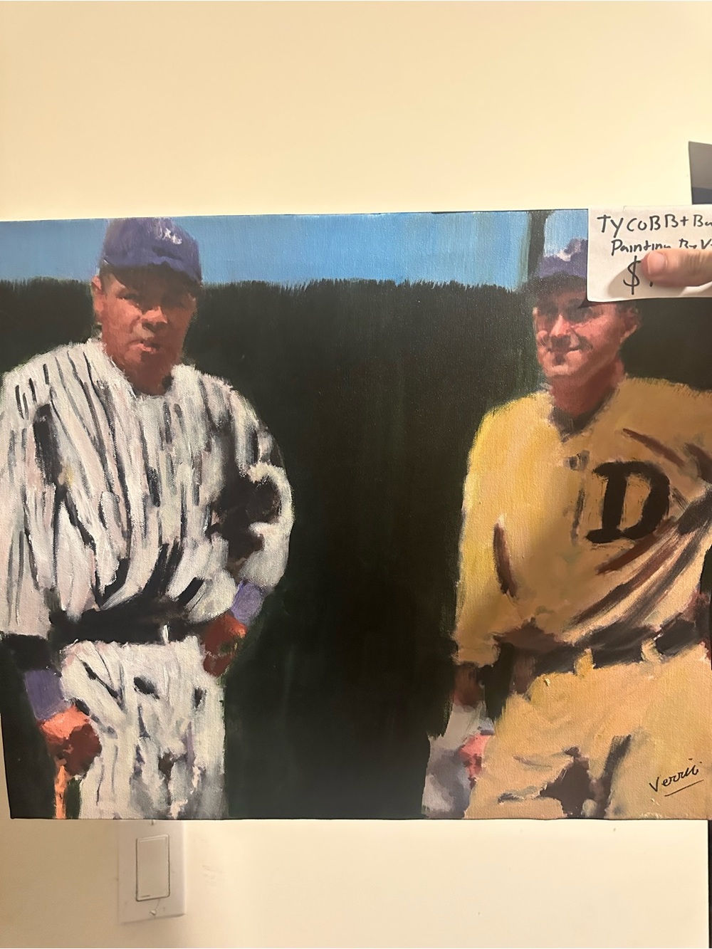 Babe Ruth Ty Cobb 16x20 Vintage Baseball Painting on canvas art